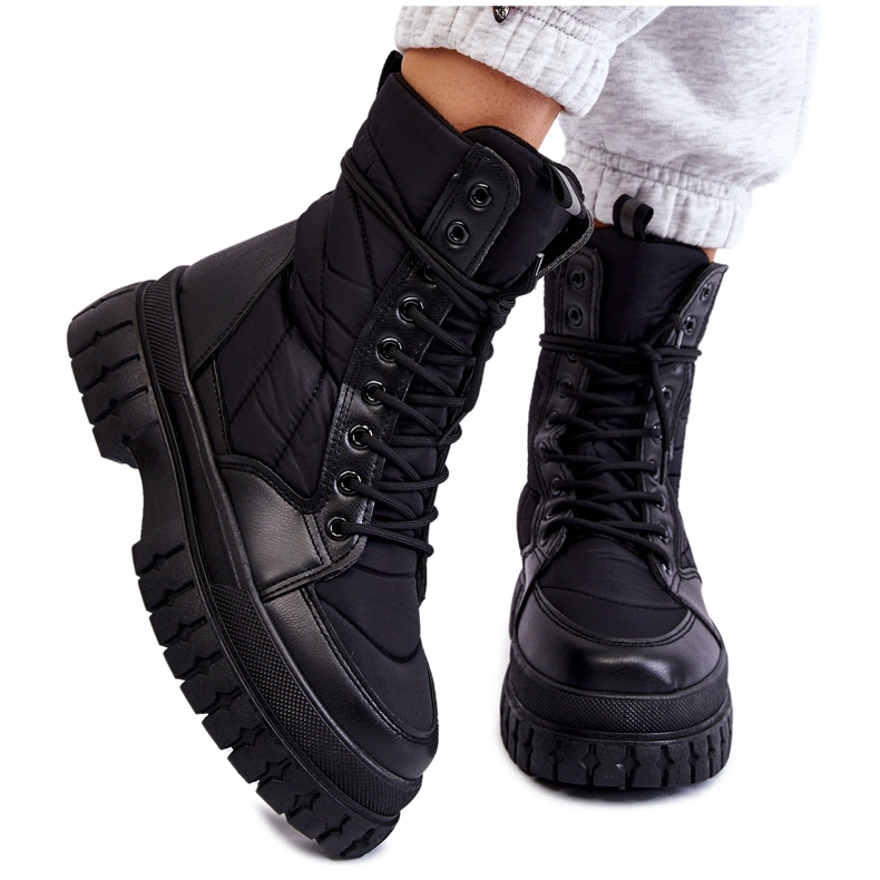PA1 Botas De Mujer Con Cordones Abrigados Negro Ariadna