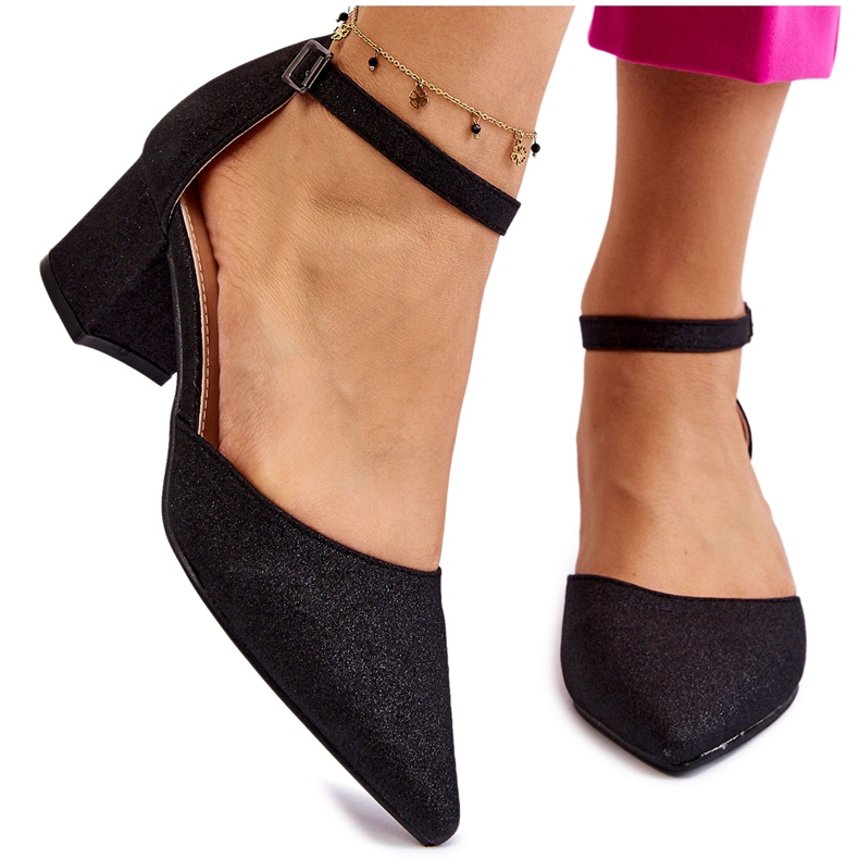 PG1 Bombas de tacón bajo brillantes de moda Black Leilany negro