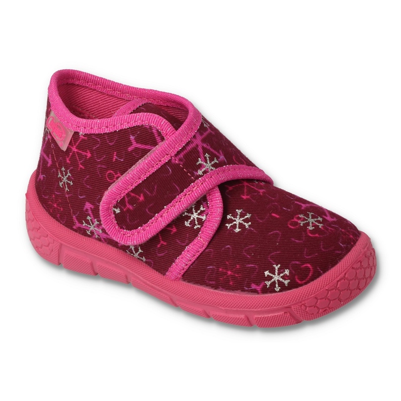 Zapatillas para niños de Befado 538p106 rosa en copos de nieve rosado