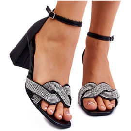 PA1 Sandalias Tacón Bajo Con Strass Negro Monra