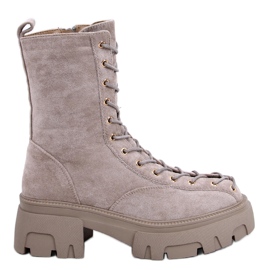 BM Botas con cordones de mujer Wayne Caqui beige gris