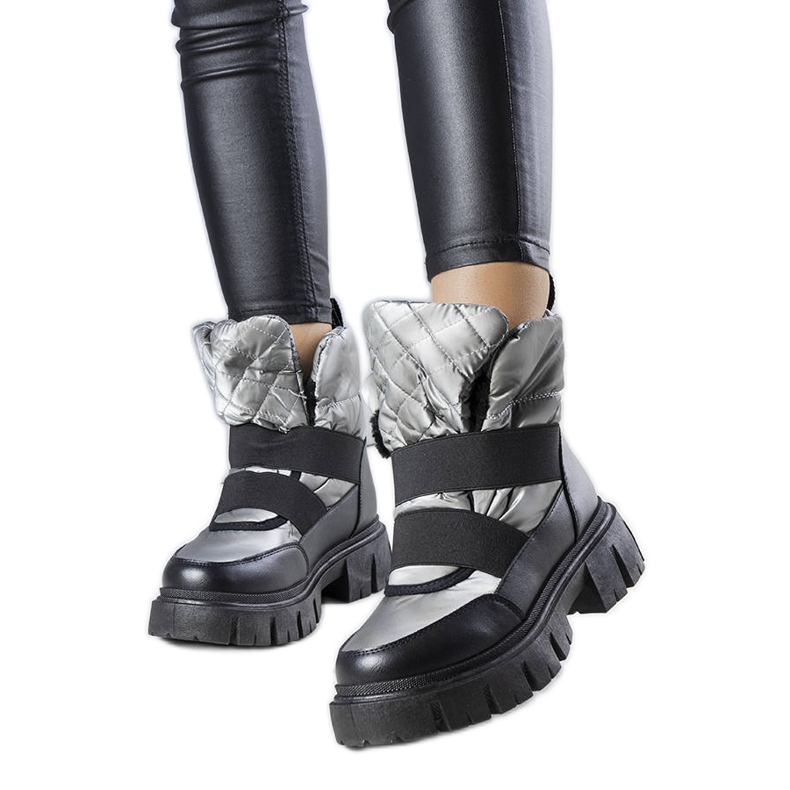 Botas para la nieve sin cordones con aislamiento grises de Francisco negro Botas para la nieve sin cordones con aislamiento grises de Francisco negro