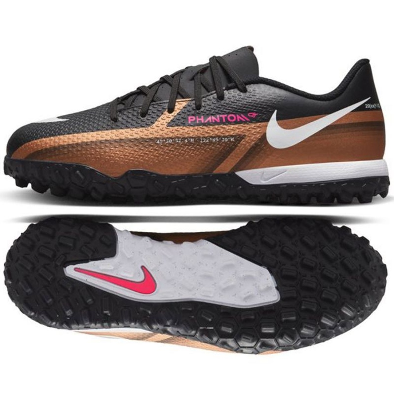 Nike Phantom GT2 Academy Qatar Tf Jr DR6062 810 zapatos de fútbol marrón, negro beiges y marrones