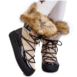 Botas De Nieve Mujer Con Cordones Beige Y Negro Santero
