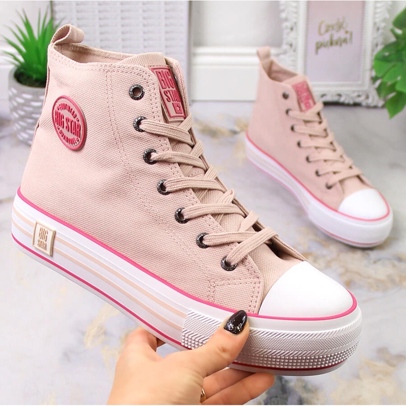 Zapatillas altas de mujer con plataforma rosa empolvado Big Star LL274186 rosado