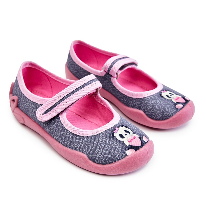 BEFADO S.A. Pantuflas Infantiles Befado Panda 114X506 Gris-Rosa rosado