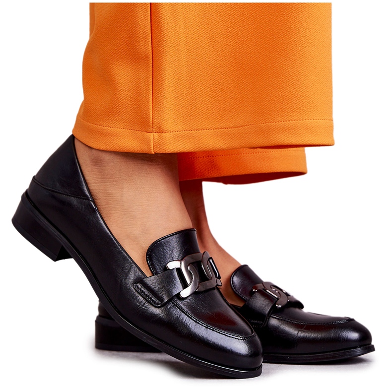 Vinceza Mocasines de cuero de moda Black Trine negro
