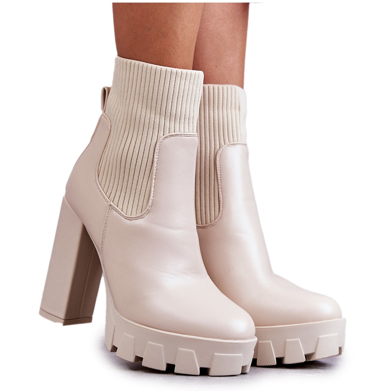 WS1 Botas Mujer Ecopiel con calcetín Beige Adalyn WS1 Botas Mujer Ecopiel con calcetín Beige Adalyn