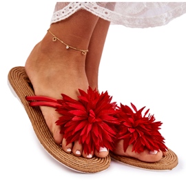 WJ1 Chanclas de mujer con adorno de tela Eviana rojo