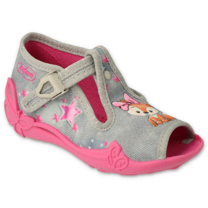 Pantuflas infantiles befado 213P137 gris y rosa con aplicación rosado