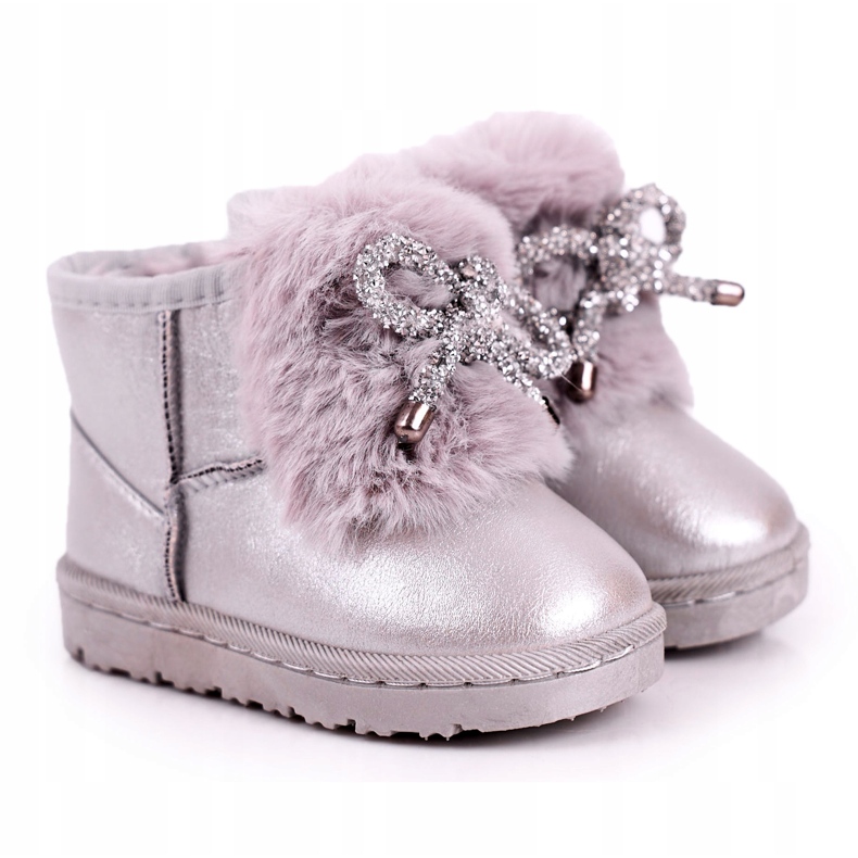 Botas de nieve para niños con piel Silver Aurora plata
