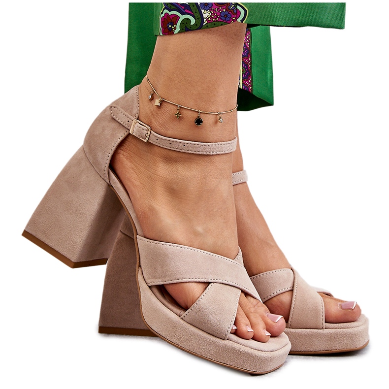 Lewski Shoes Sandalias Mujer Ante Con Tacón Left Shoes 3221 Beige marrón