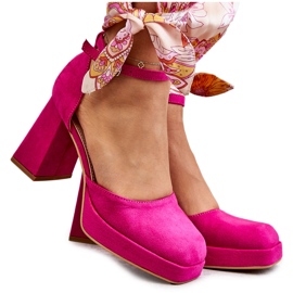 PS2 Bombas de plataforma de tacones gruesos de gamuza Diame fucsia rosado