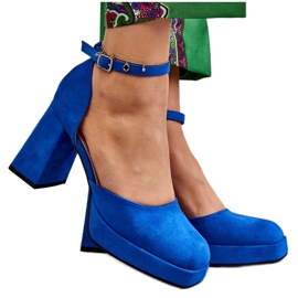 PS2 Bombas de plataforma de tacones gruesos de gamuza azul Diame PS2 Bombas de plataforma de tacones gruesos de gamuza azul Diame