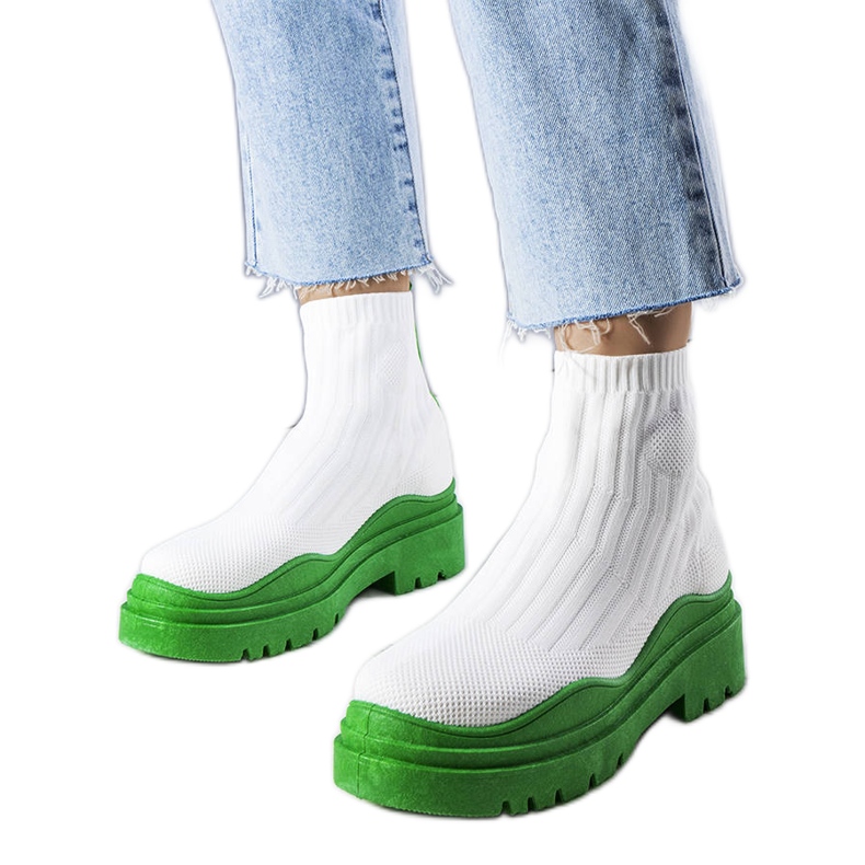 Botas calcetín Cali blancas con suela verde blanco