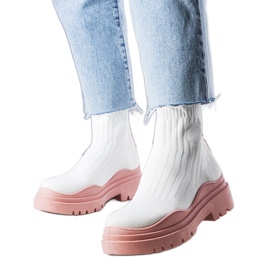 BM Botas calcetín Cali blancas con suela rosa blanco