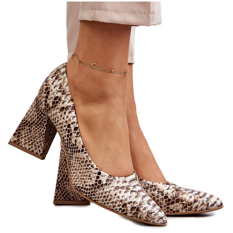 Lewski Shoes Zapatos De Salón De Piel Con Estampado De Serpiente Zapatos Izquierdos 3277 Beige-Oro dorado