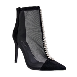 Botas De Tacón Alto De Mujer De Moda Con Malla Negro Rummi