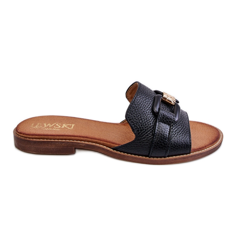 Lewski Shoes Pantuflas de Mujer en Piel Leewski Shoes 3270 Black negro dorado