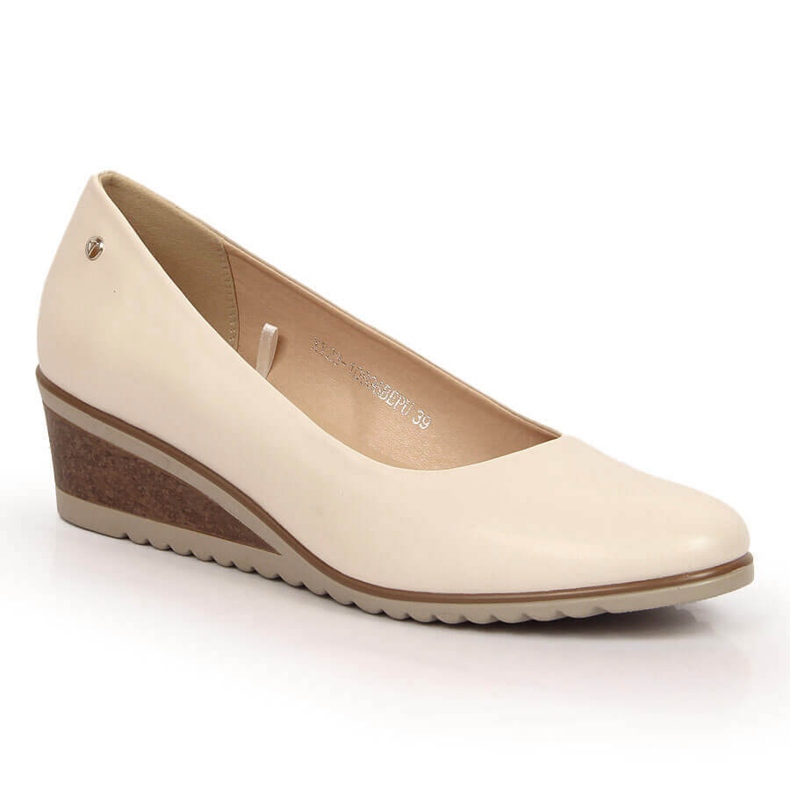 Zapatos de salón mujer cuña beige Vinceza 10896