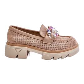 Mocasines Mujer Brogues Con Adornos Beige Issac
