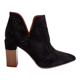 Botas De Tacón Alto Caladas De Ante De Moda Negro Genevi