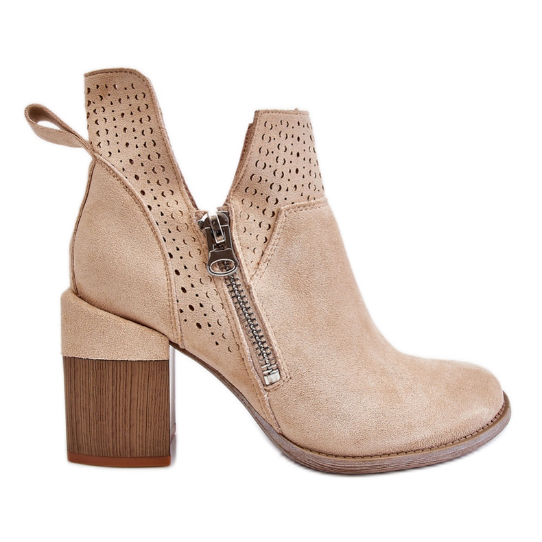 PM1 Botas Tacón Grueso De Ante Camden Beige Claro