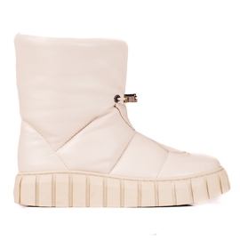 Botas de nieve mujer piel beige con puños Botas de nieve mujer piel beige con puños