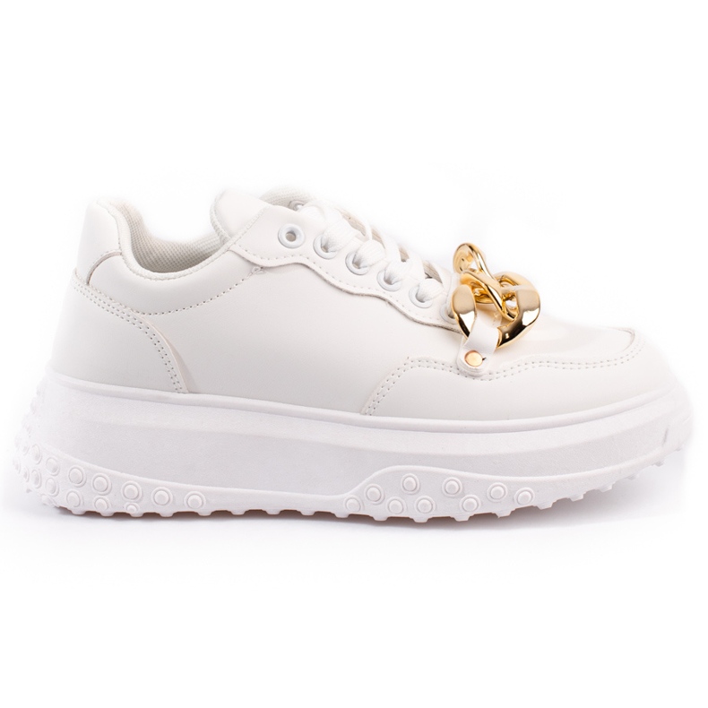 Zapatillas blancas de mujer con cadena. blanco