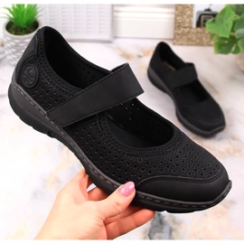 Zapatos cómodos de mujer calados con velcro negros Rieker L32B5-00