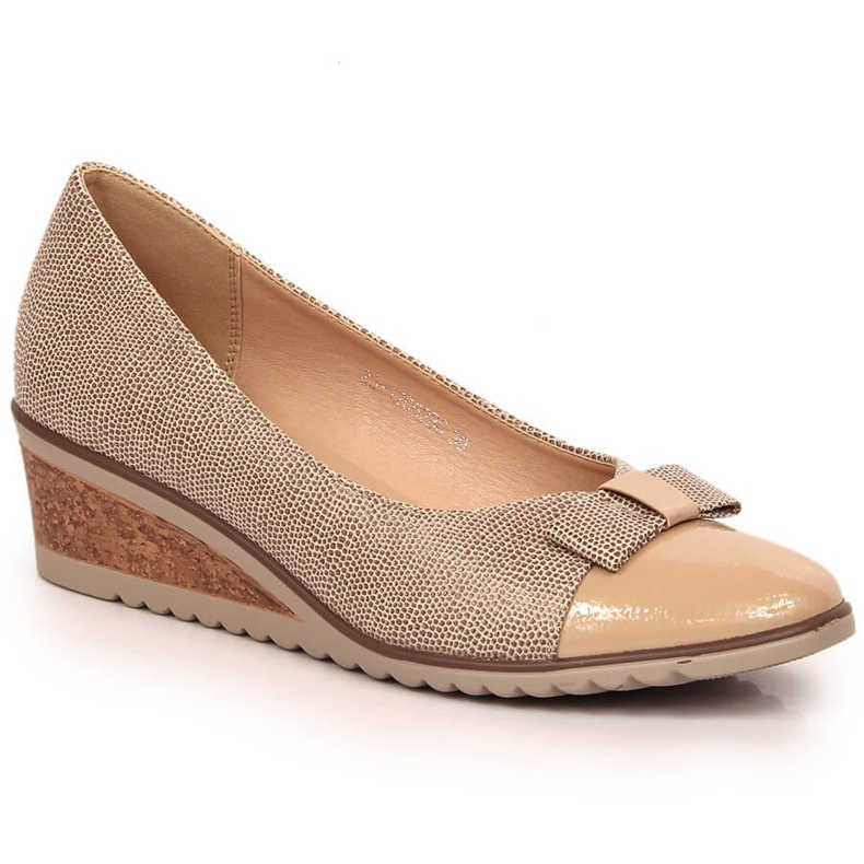 Zapatos de salón de mujer con cuña y lazo beige Potocki SZ12062 Zapatos de salón de mujer con cuña y lazo beige Potocki SZ12062