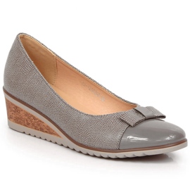 Zapatos de salón de mujer con cuña y lazo gris Potocki SZ12062