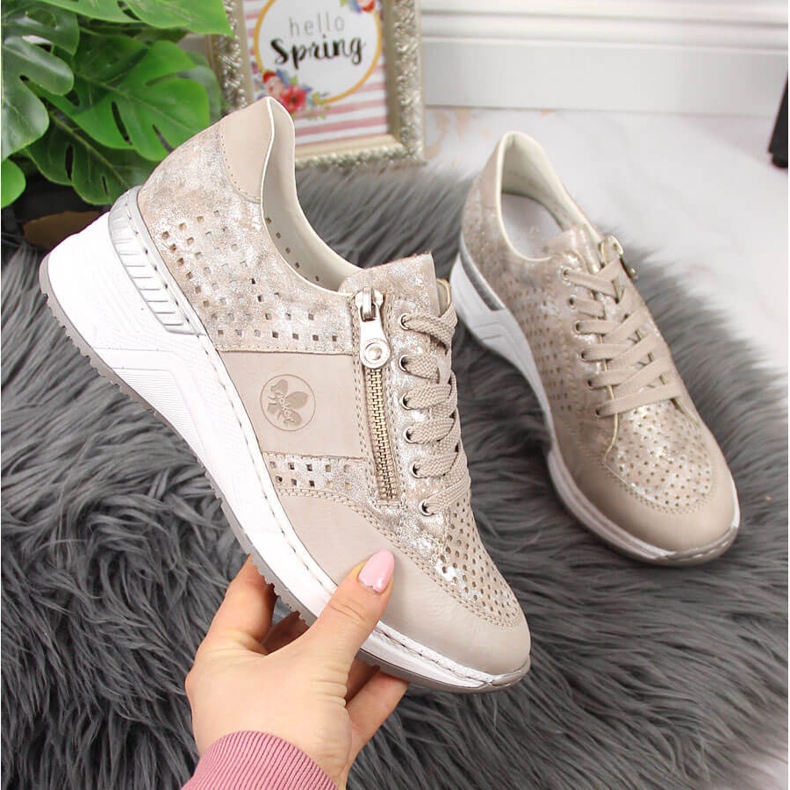 Zapatos cuña mujer Rieker N4327-80 beige