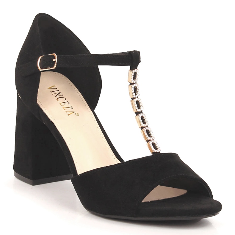 Sandalias mujer ante poste con circonitas negro Vinceza 20195