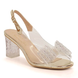 Sandalias de mujer transparentes con circonitas y lazo D&amp;A MR-K1 dorado