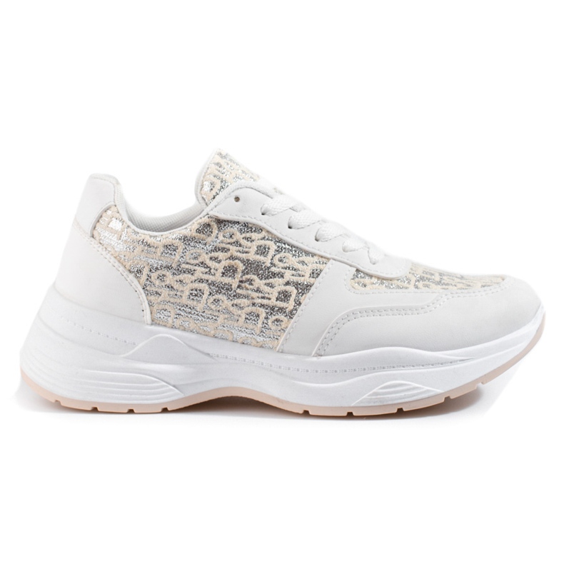 Zapatillas deportivas de mujer Shelovet con estampado brillante. blanco plata