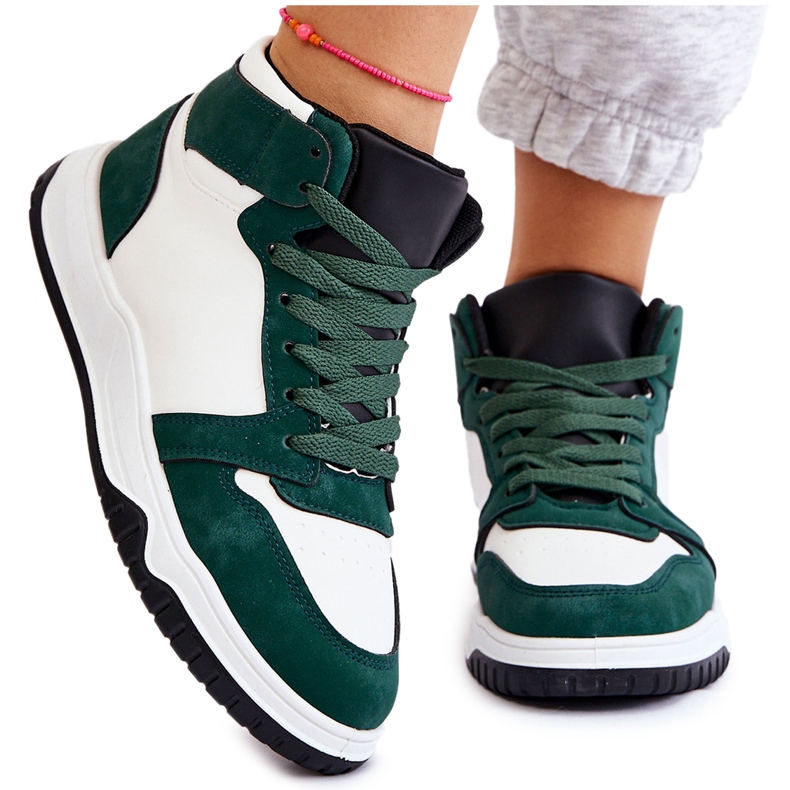 Zapatillas Deportivas Altas Mujer, Deportivas, Blancas y Verdes blanco