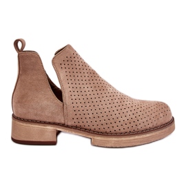 PS1 Botas Tacón Plano Calado Ante Angie Beige Oscuro