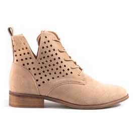 W. Potocki Botas mujer caladas con cordones Potocki beige
