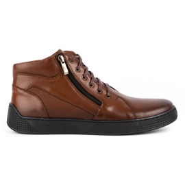 Kampol Zapatos de hombre sneakers de piel 120SW marrón