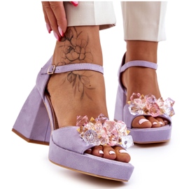 PS1 Sandalias de moda con cristales en tacones masivos Purple Garrett violeta