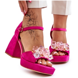 PS1 Sandalias De Moda Con Cristales En Tacones Gruesos Fucsia Garrett rosa