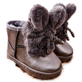 Botas De Nieve Infantiles De Pelo Con Orejas Conejito Gris marrón plata