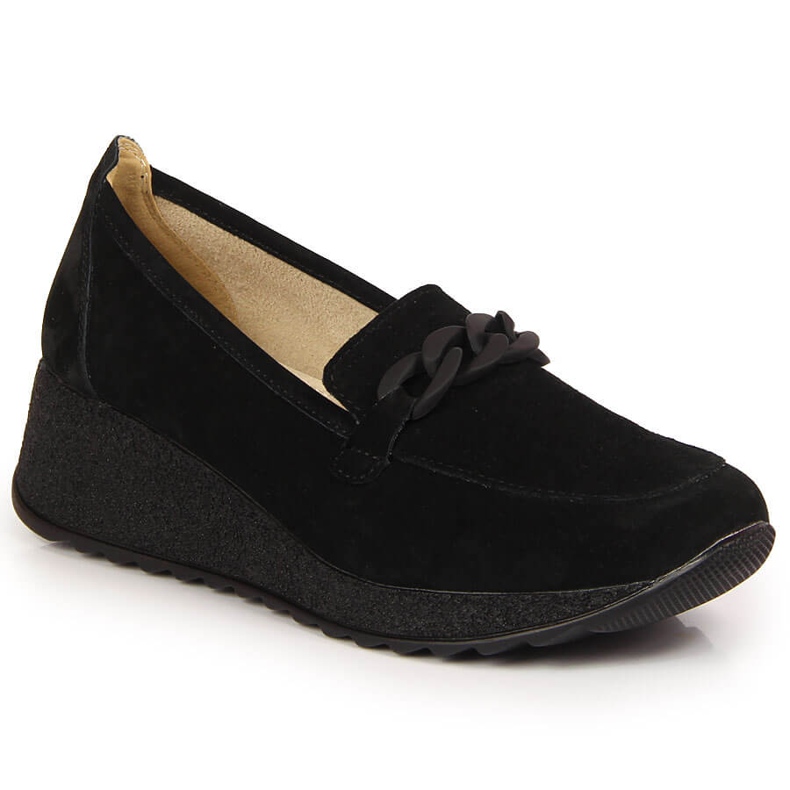 Mocasines de cuero Filippo DP3632 en una cuña con una cadena negro Mocasines de cuero Filippo DP3632 en una cuña con una cadena negro