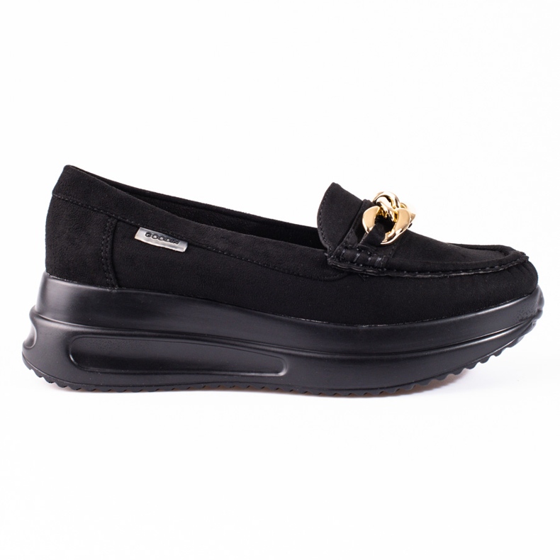 Mocasines mujer cuña Shelovet con cadena negro
