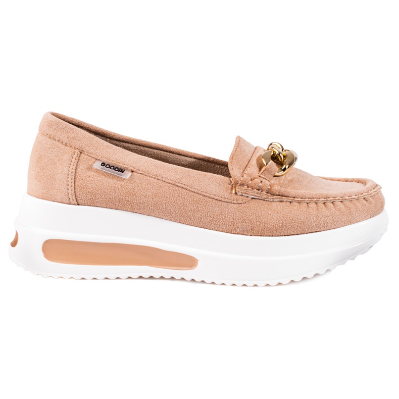 Mocasines mujer cuña Shelovet con cadena beige
