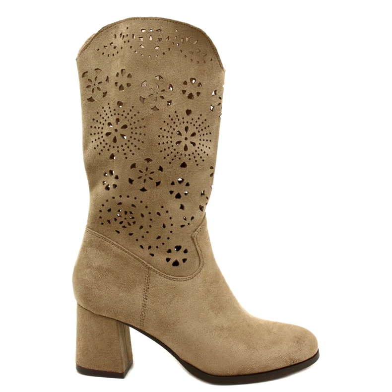 M.Daszyński Botas de beige de gamuza para mujeres abiertas