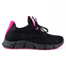 Zapatos deportivos negros Shelovet con inserto rosa.
