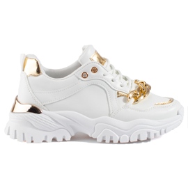 Deportivas Shelovet blancas y doradas con cadena blanco