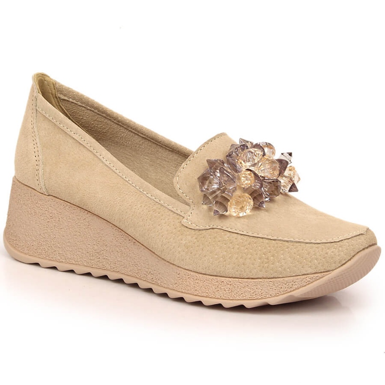Mocasines mujer en piel con cuña y cristales Filippo beige DP4563/23